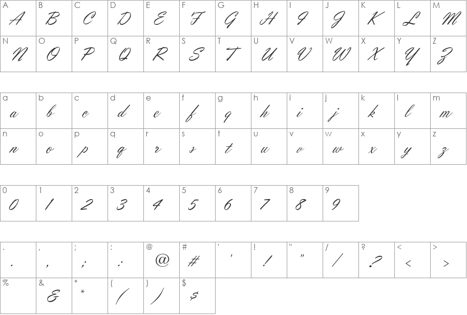 OrionScript font character map preview
