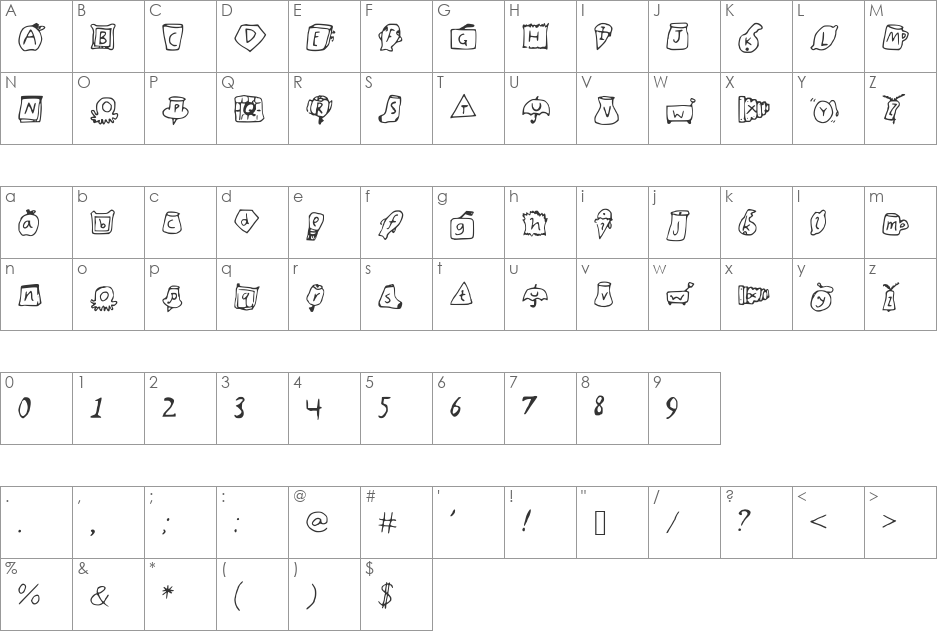 Orions_Objects font character map preview