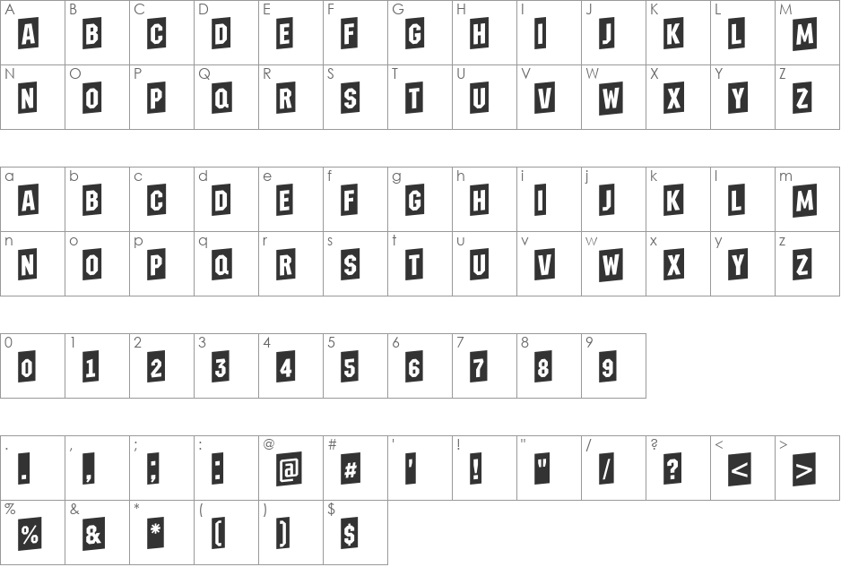 a_MeccanoCmUp font character map preview