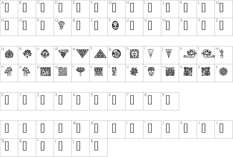 Orna 1 font character map preview