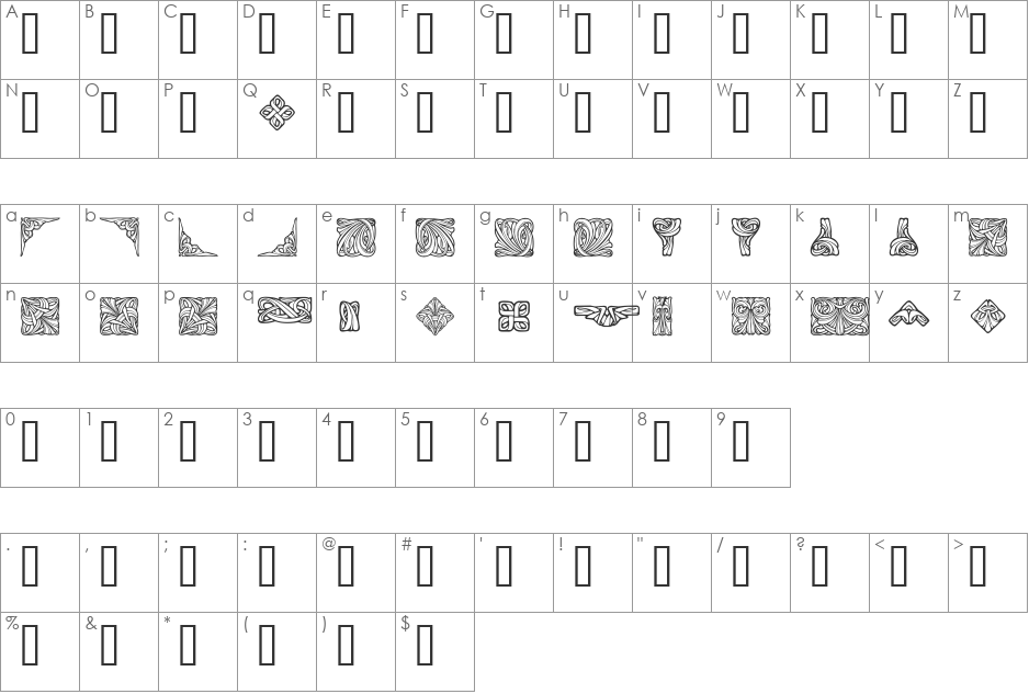 Orna 4 font character map preview