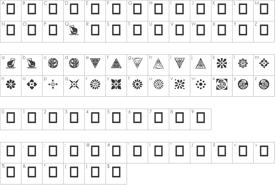 Orna 5 font character map preview