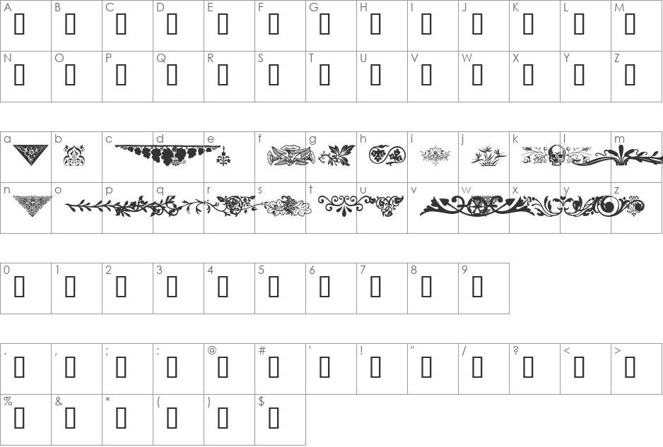 Ornamental Decoration font character map preview