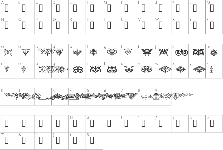 Ornamental Decoration II font character map preview