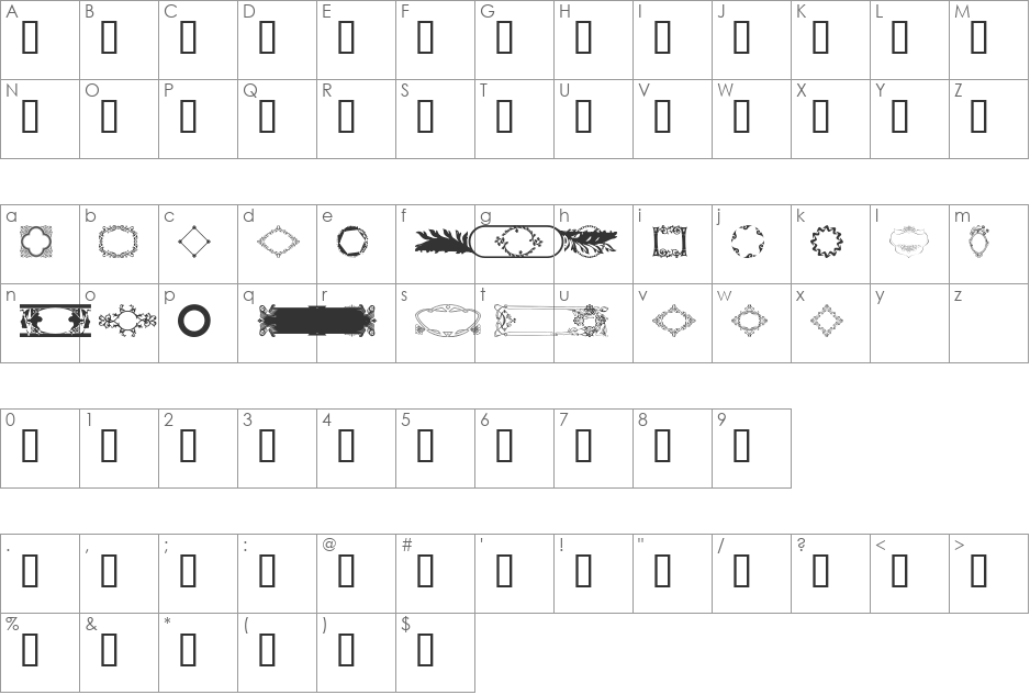 Ornamental Frames I font character map preview