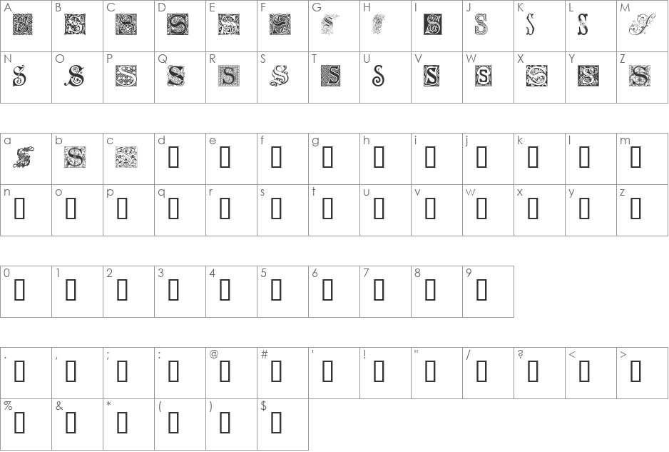 Ornamental Initials S font character map preview