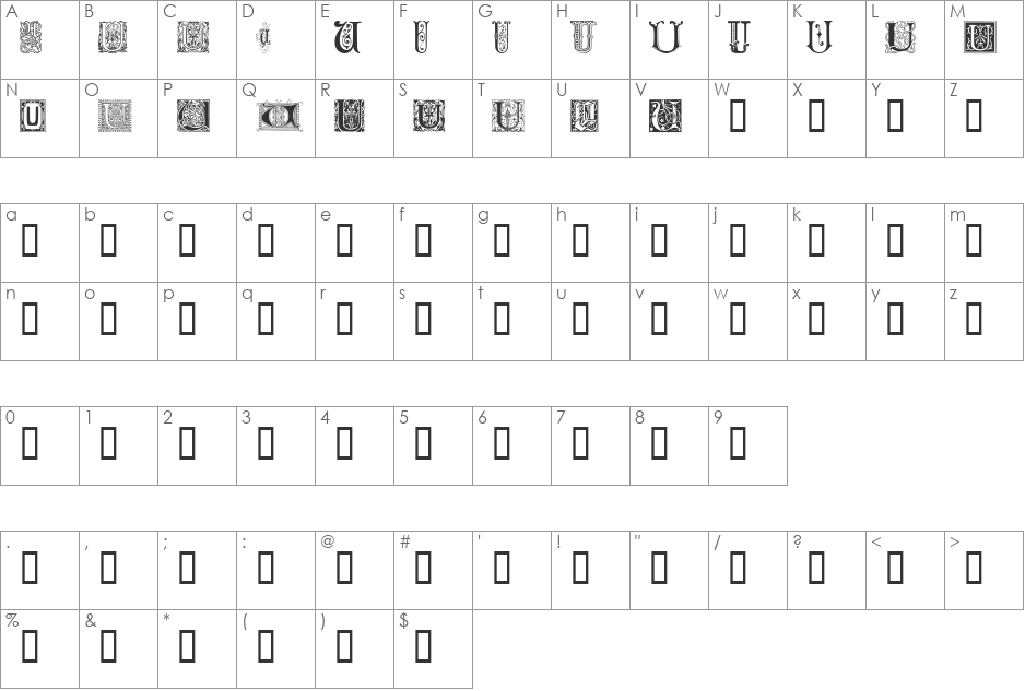 Ornamental Initials U font character map preview