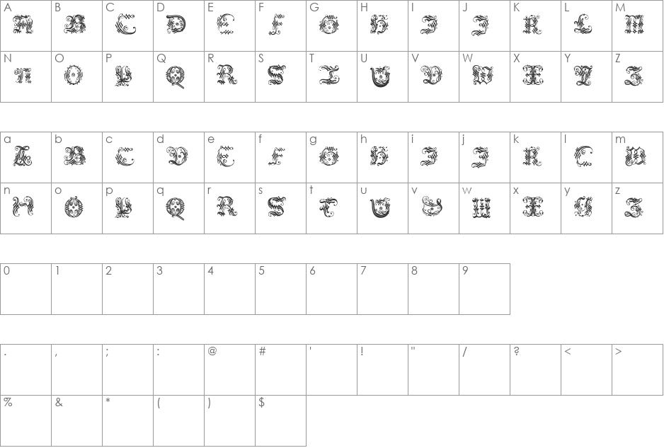 OrnamentalInitial font character map preview