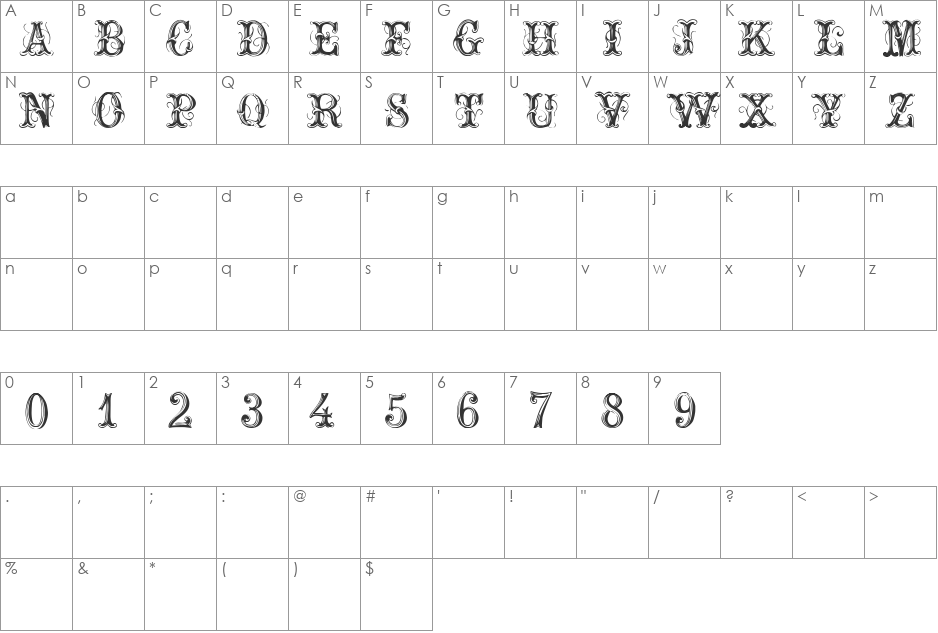 OrnamentalNo2 font character map preview