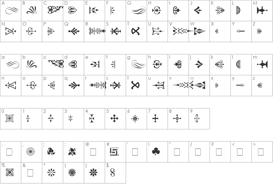 OrnamentTM font character map preview