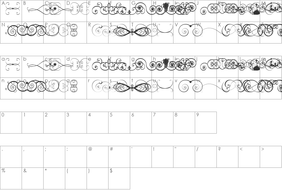 Ornametss tfb font character map preview