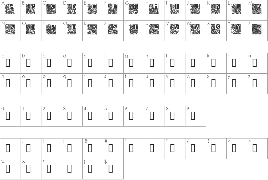 Ornate5 font character map preview