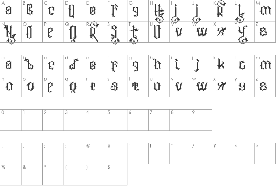 Ornatix font character map preview