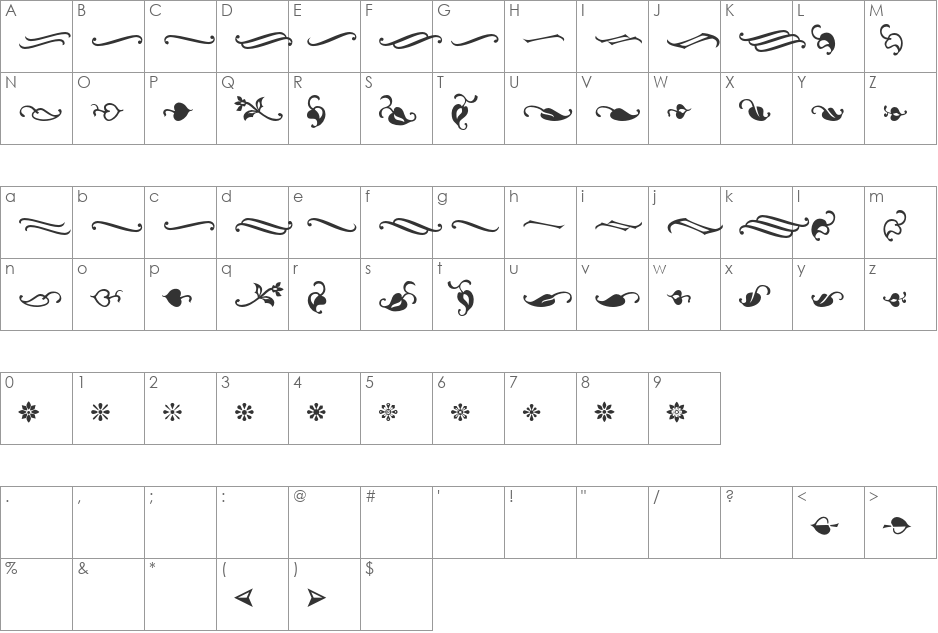 Ornements ADF font character map preview