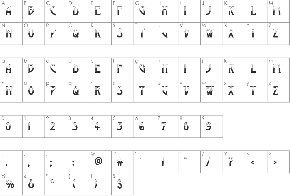 a_ModernoB&W font character map preview