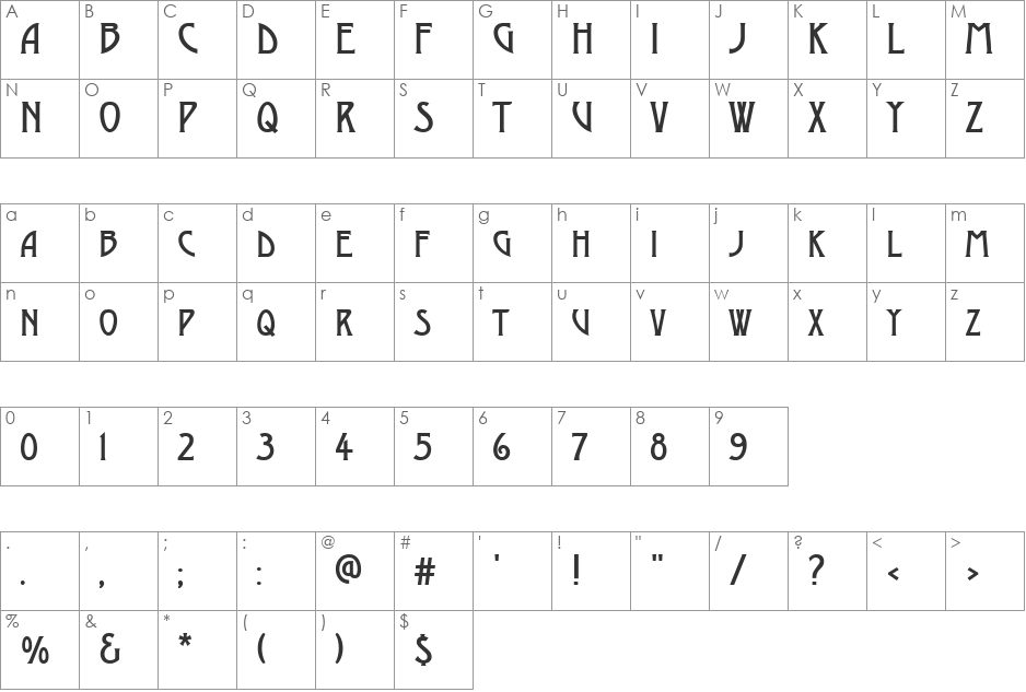 a_ModernoCaps font character map preview