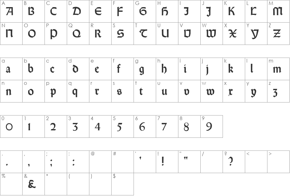Orotund Capitals font character map preview