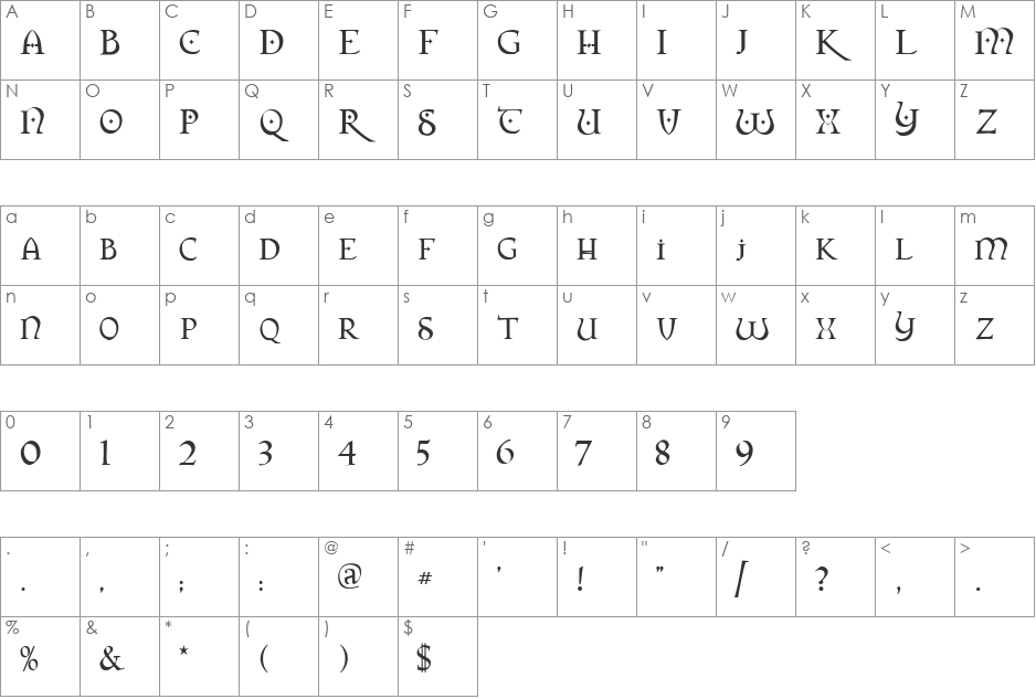 Orpheus font character map preview