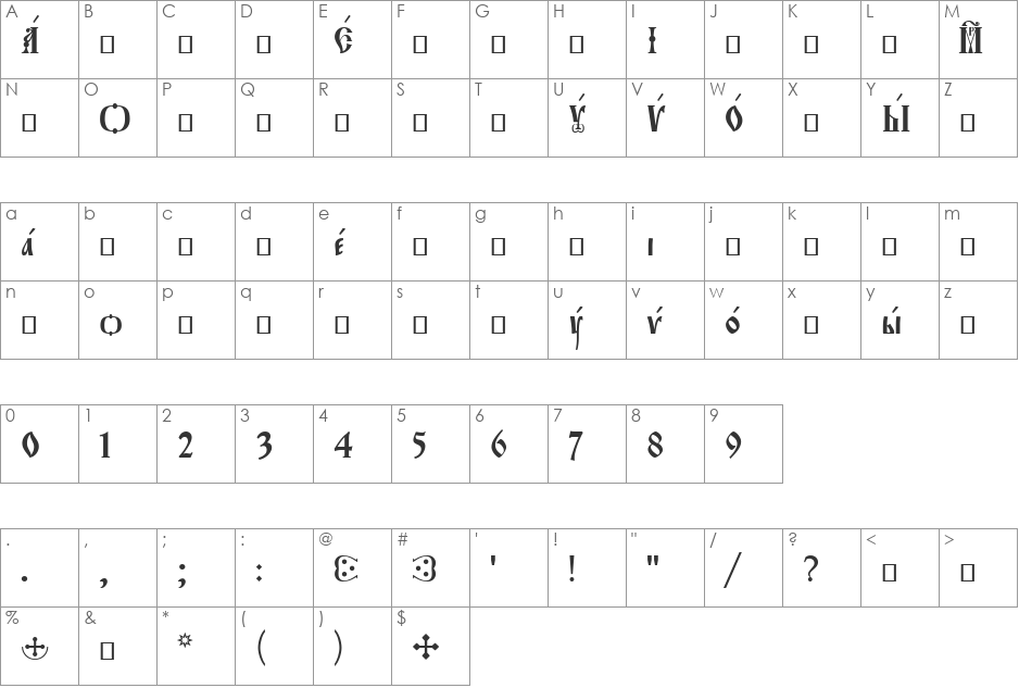 Orthodox.tt eRoos font character map preview