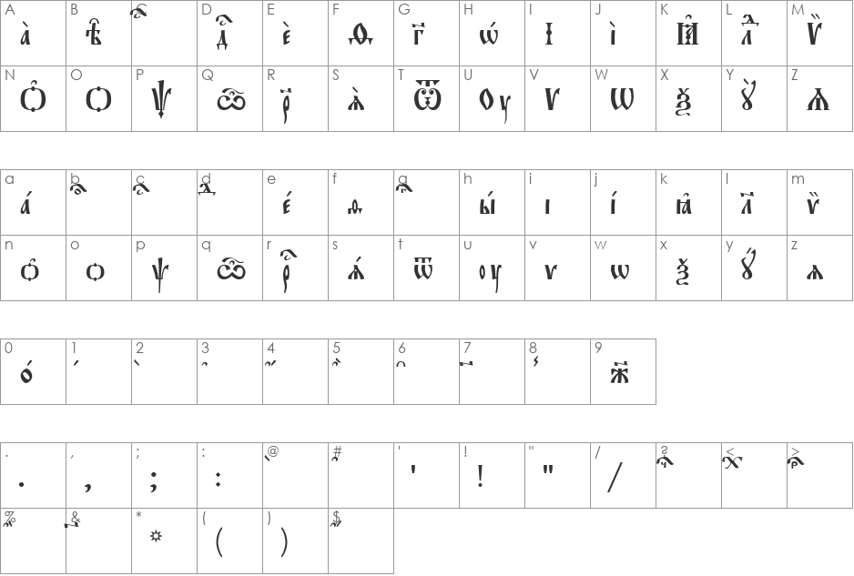 Orthodox.tt Ucs8 font character map preview