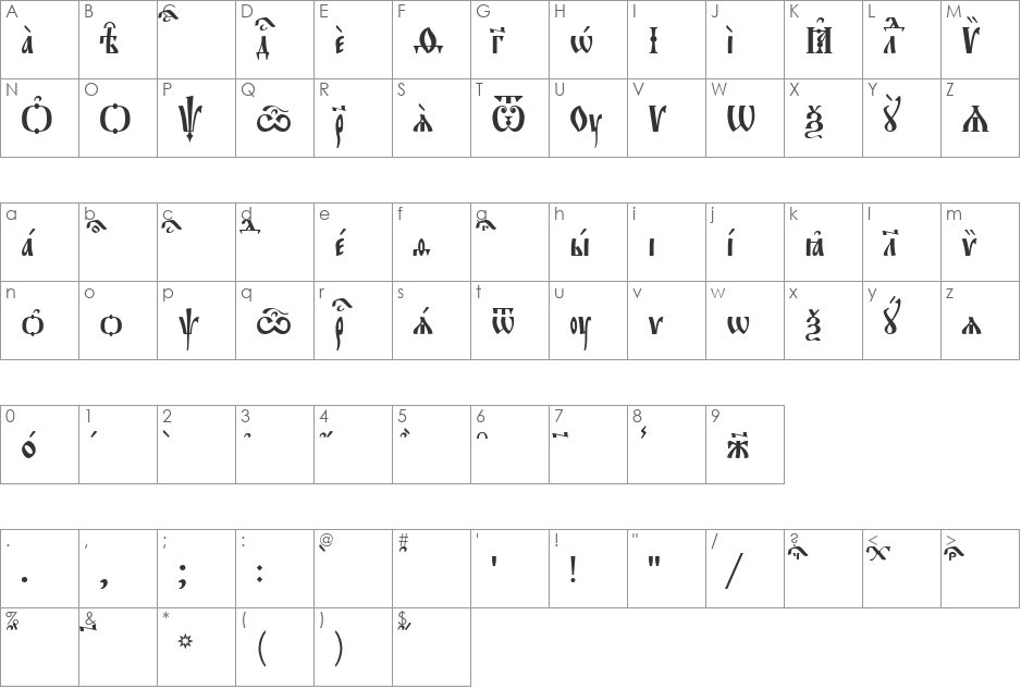 Orthodox.tt Ucs8 font character map preview