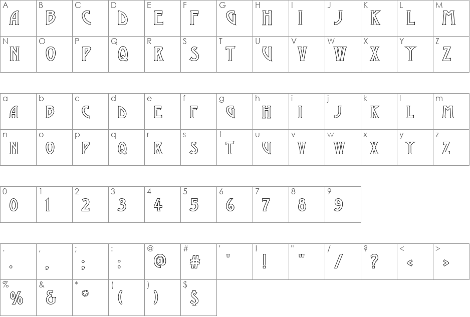 a_ModernoCapsOtl font character map preview