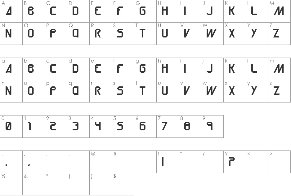 ORU font character map preview
