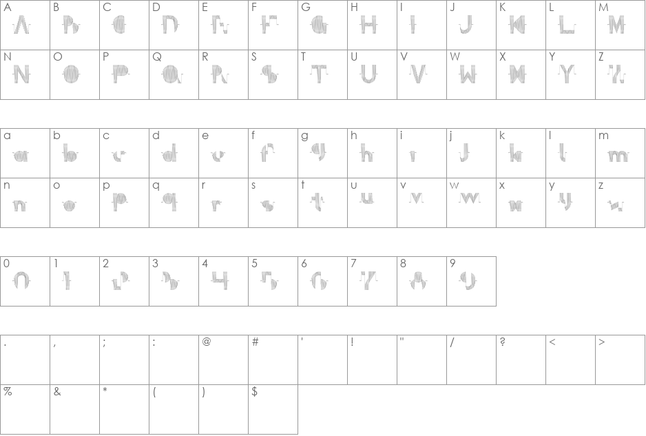 Oscilloscope  font character map preview