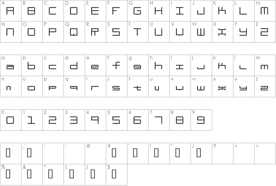 Oscilloscope font character map preview