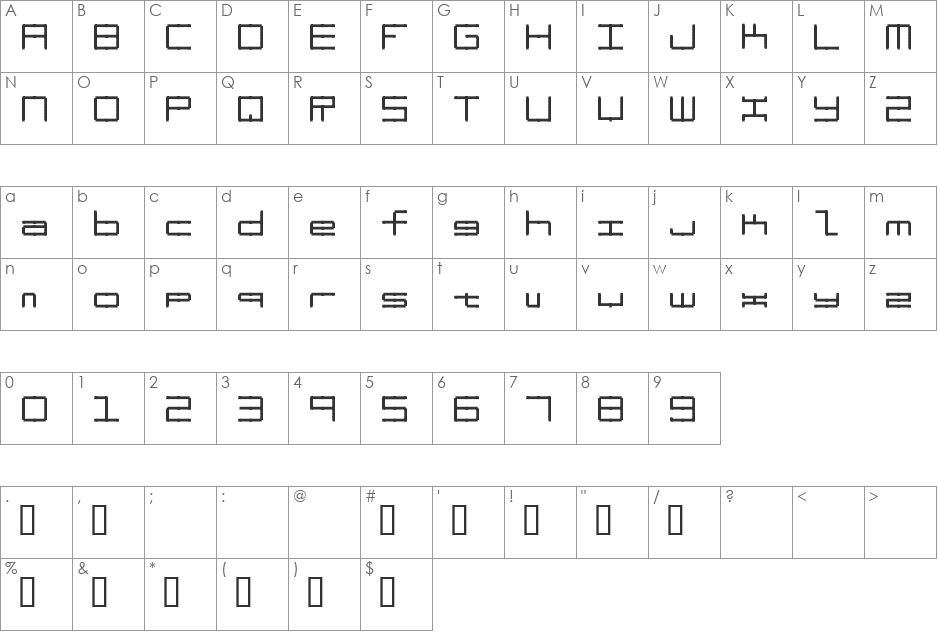 Oscilloscope font character map preview