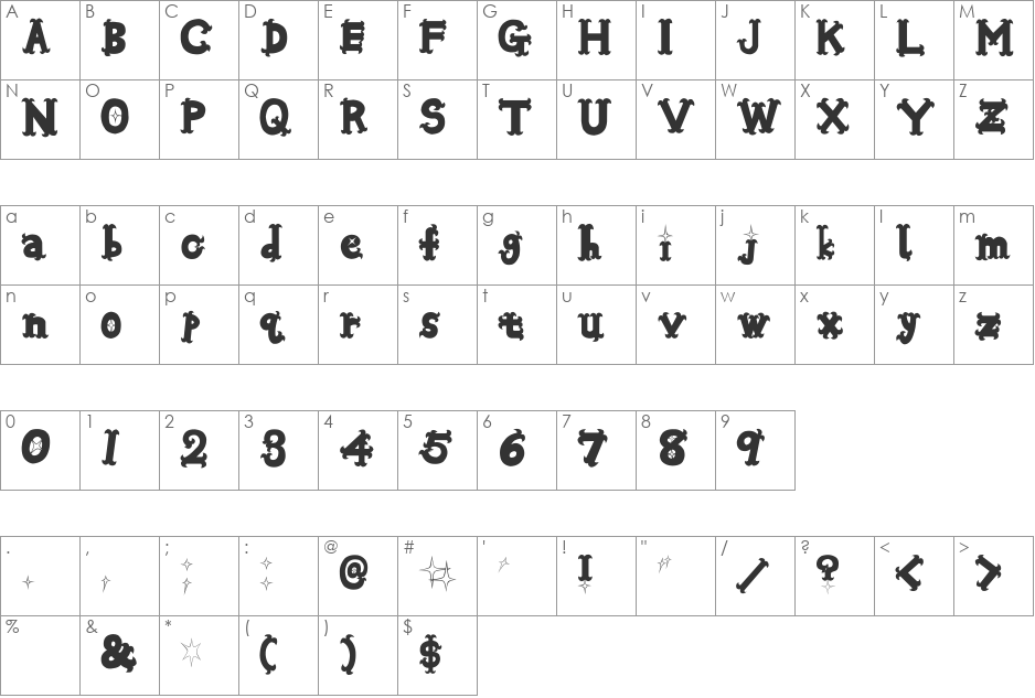 Oshare font character map preview
