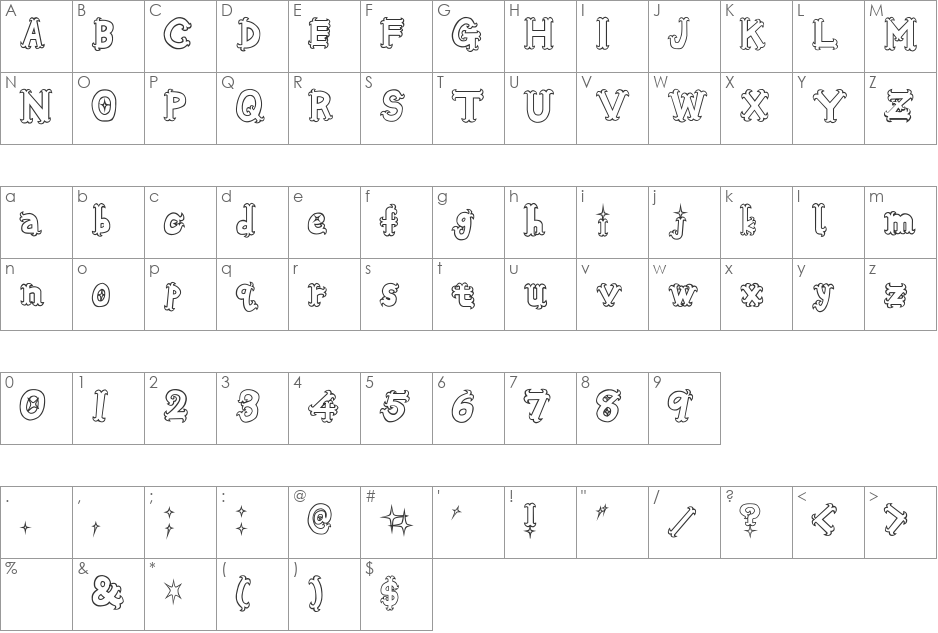 Oshare Honenuki font character map preview