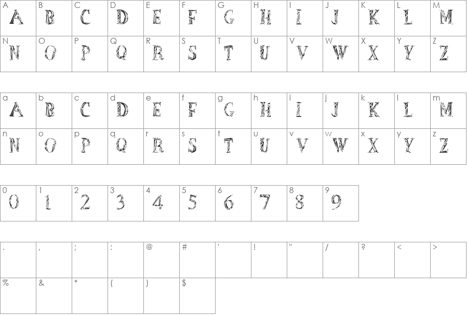 OshKosh font character map preview