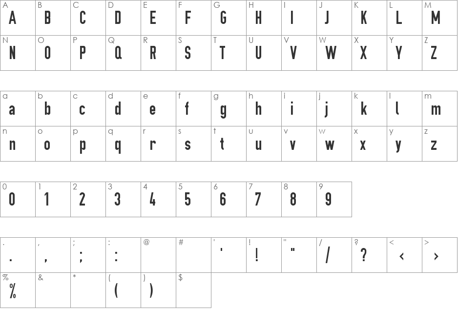 OSP-DIN font character map preview
