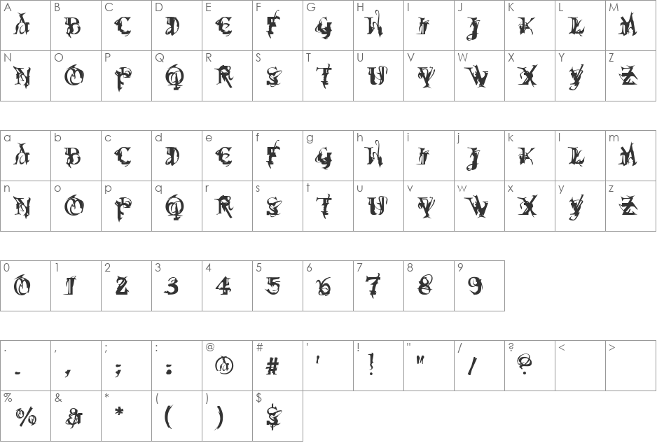 Osprey font character map preview