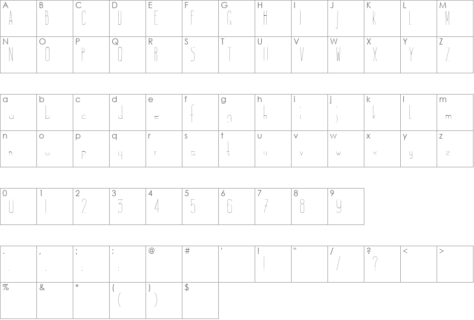 Ostrich font character map preview