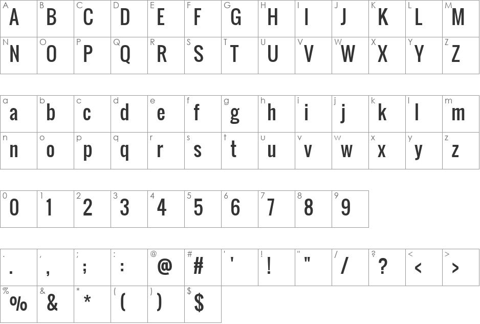 Oswald font character map preview