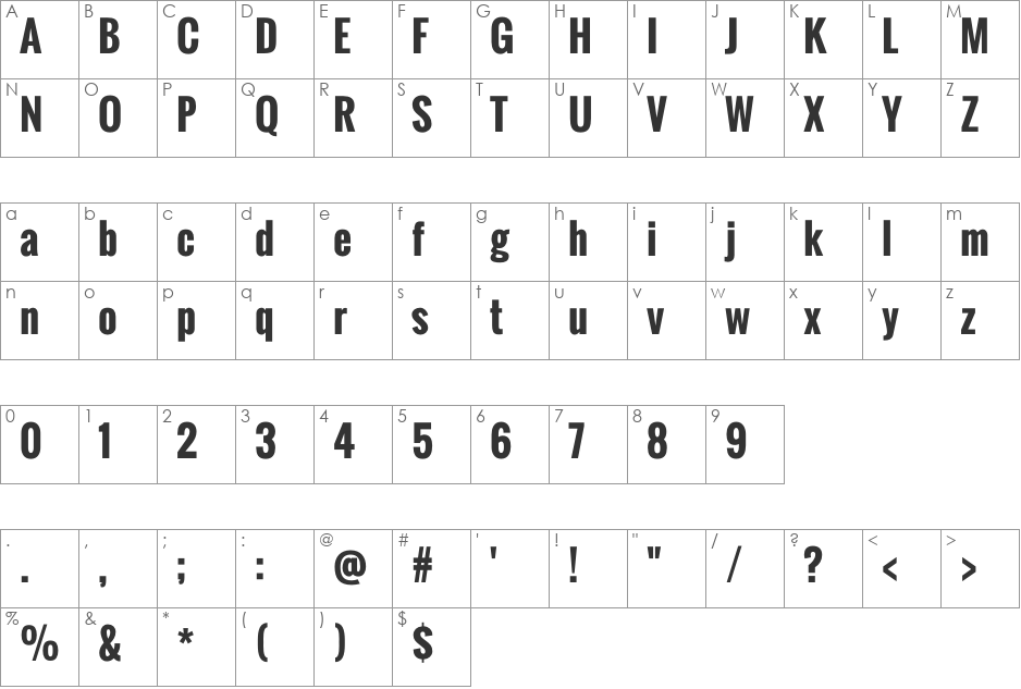 Oswald Bold font character map preview