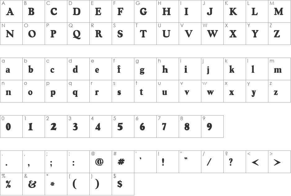 Oswald Grey font character map preview