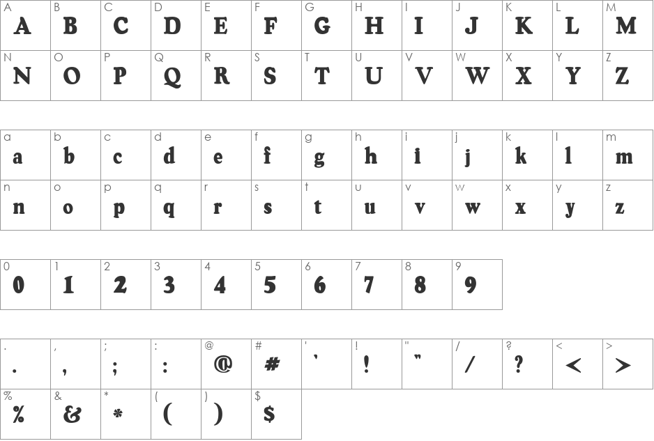 OSWALDblack font character map preview
