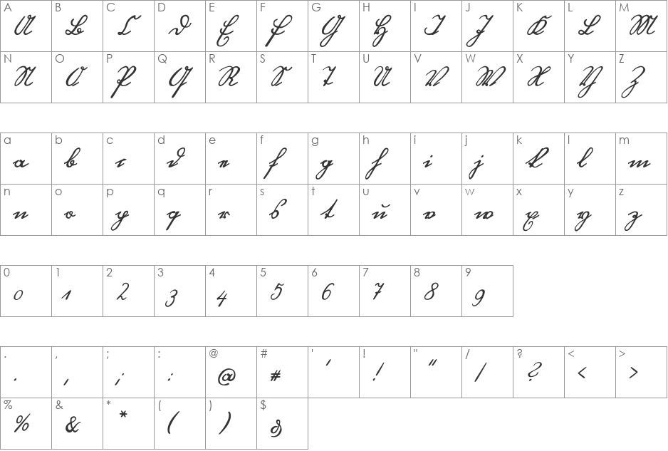 Ottilie U1AY font character map preview