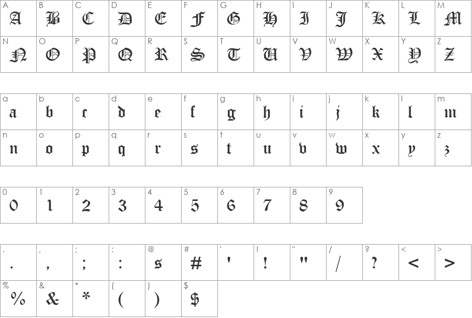 Ottoman DB font character map preview