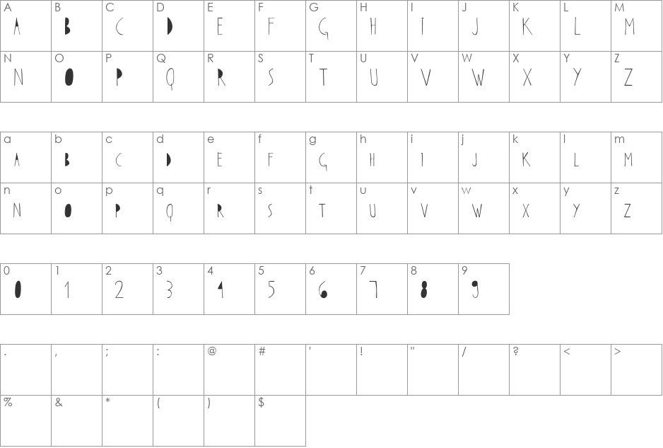 Otun font character map preview