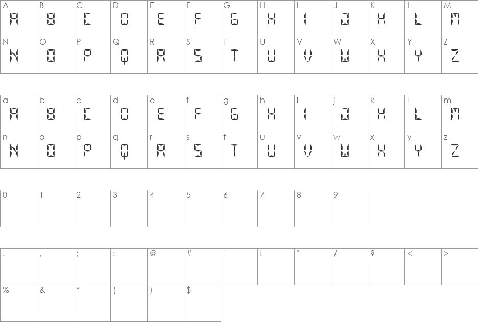 Our Display St font character map preview