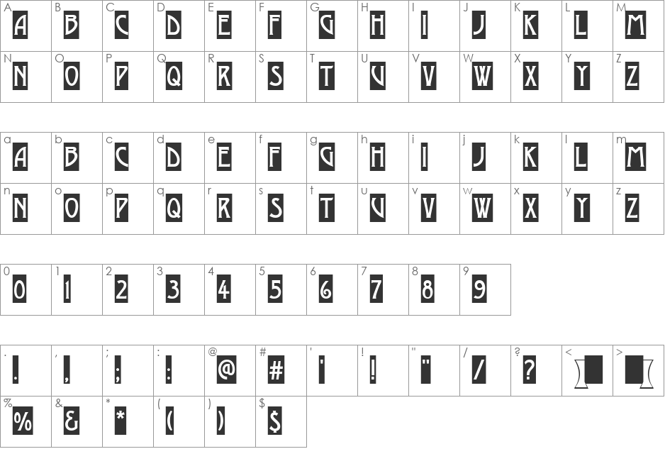 a_ModernoSl font character map preview