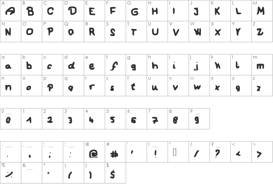 Our_first_kiss font character map preview