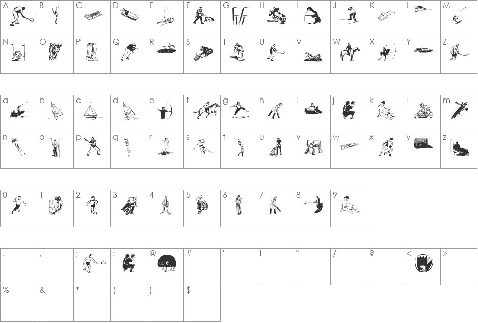 OutdoorSports font character map preview