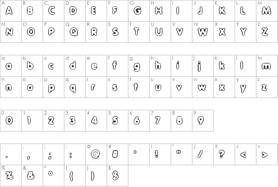 Outer Sider BRK font character map preview