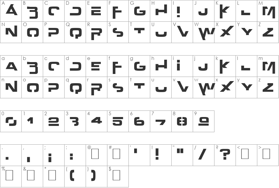 Outer zone font character map preview