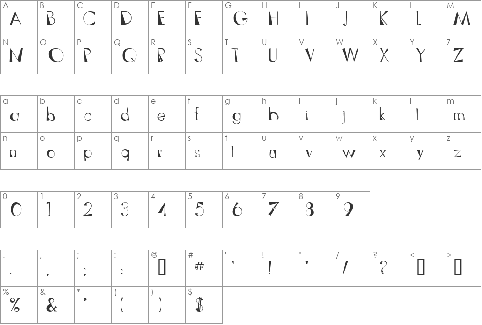 Outhaus font character map preview